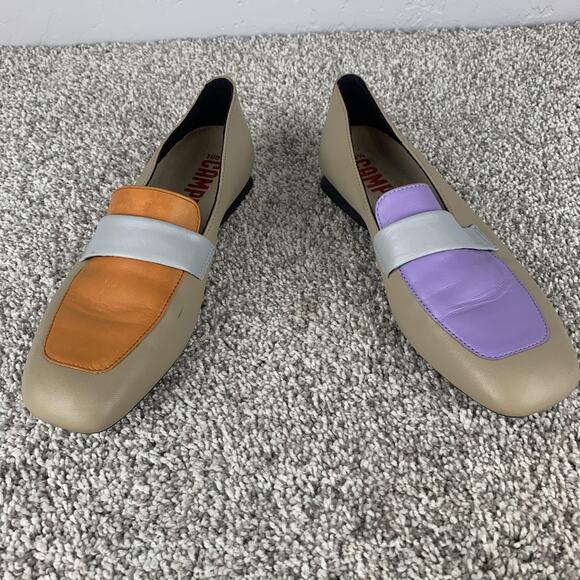 Camper Twins Shoes Womens Size 40 Beige Colorblock Loafers Orange Purple Flats - Picture 1 of 12